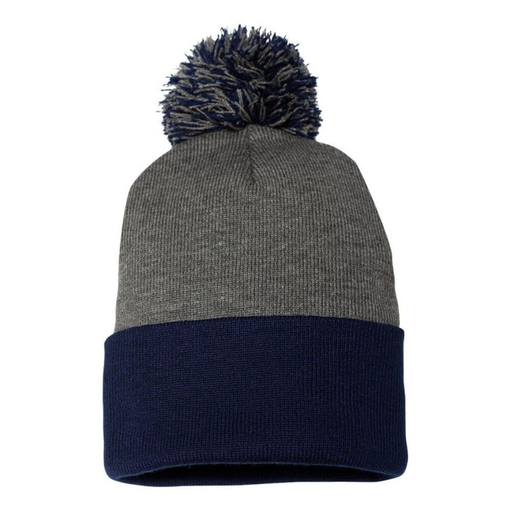 Sportsman Pom-Pom 12 Knit Beanie / Dark Heather Grey/ Navy